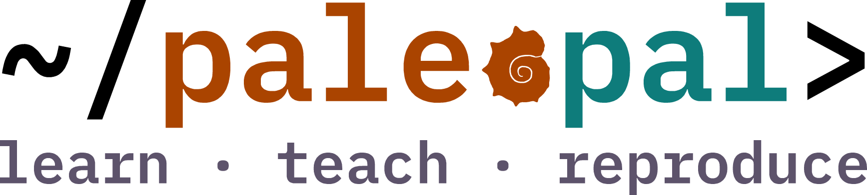 paleopal logo: learn, teach, reproduce