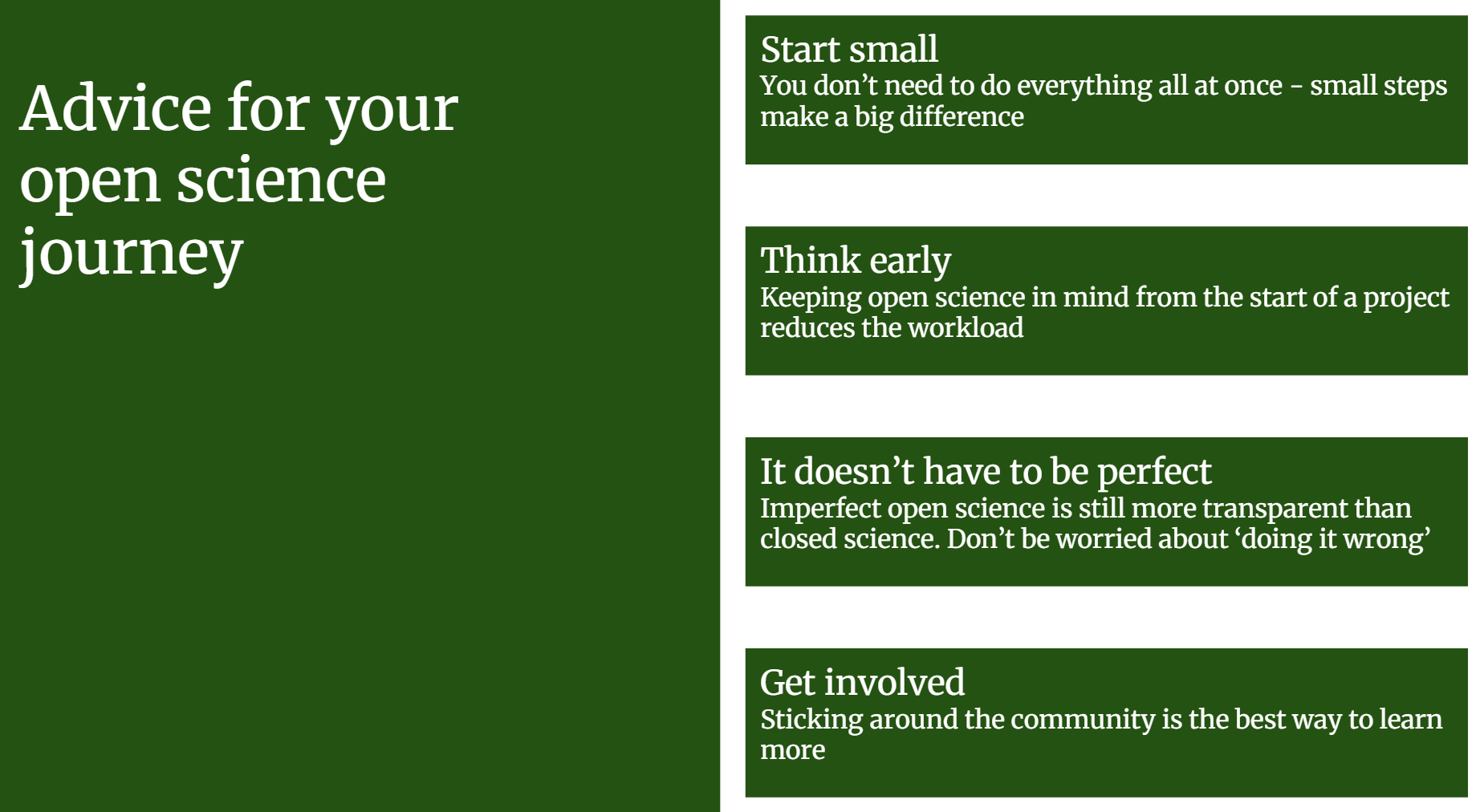 Main messages for starting your open science journey